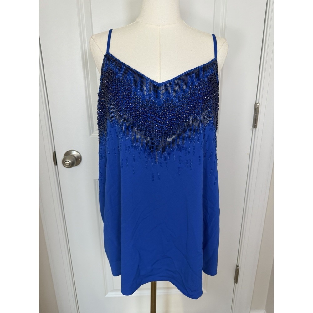 Chicos Black Label Enamel Blue Beaded Tank Cami Size 3 XL/16 Elegant Luxury